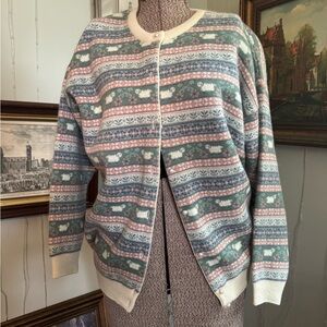 Vintage Sheep Cottage Core Wool Cardigan